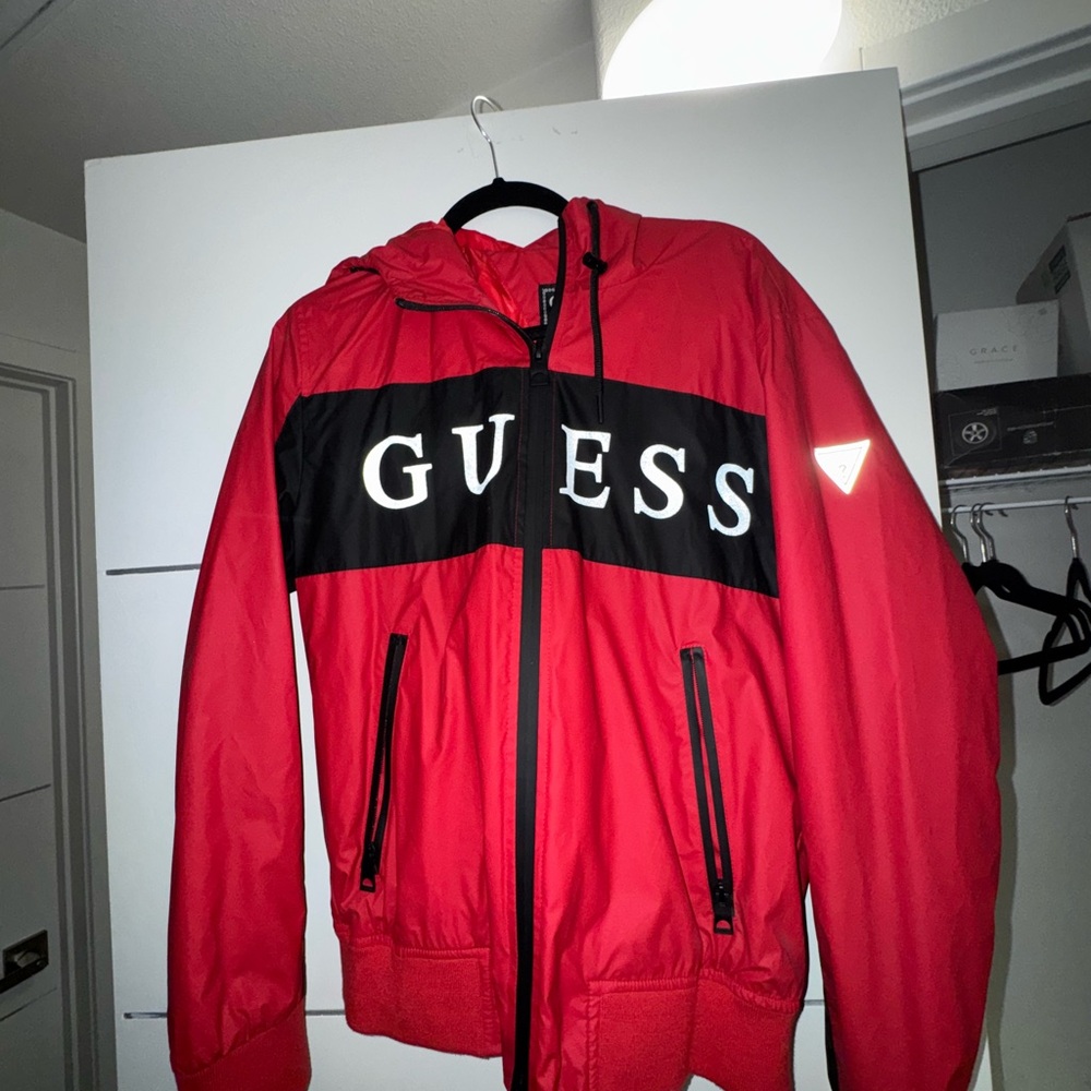 GUESS Men's Bold Red Windbreaker